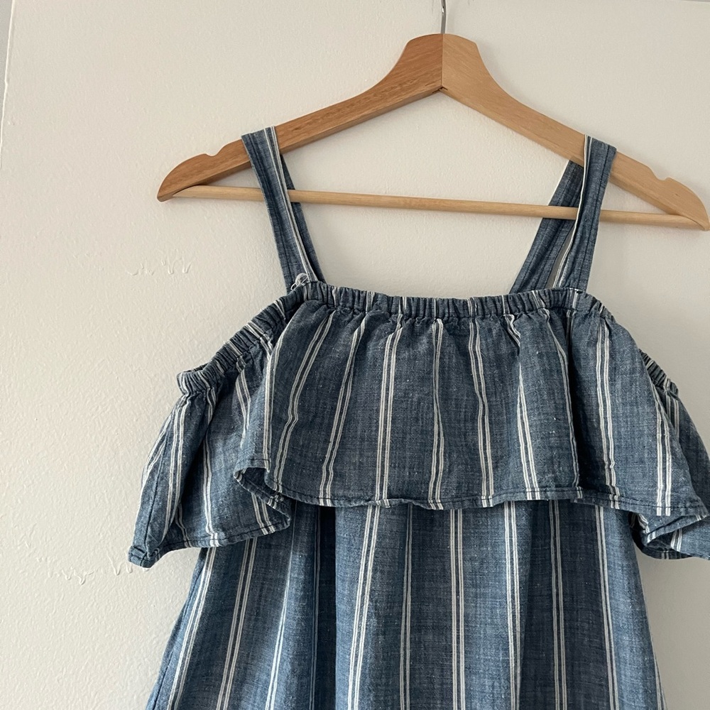 J. Crew Off the Shoulder Ruffle Striped Chambray Dress Small - Picture 3 of 6